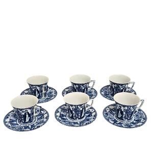 Vintage Blue and White Oriental Teacup and Saucer Set "Long Eliza" China (12 pc)